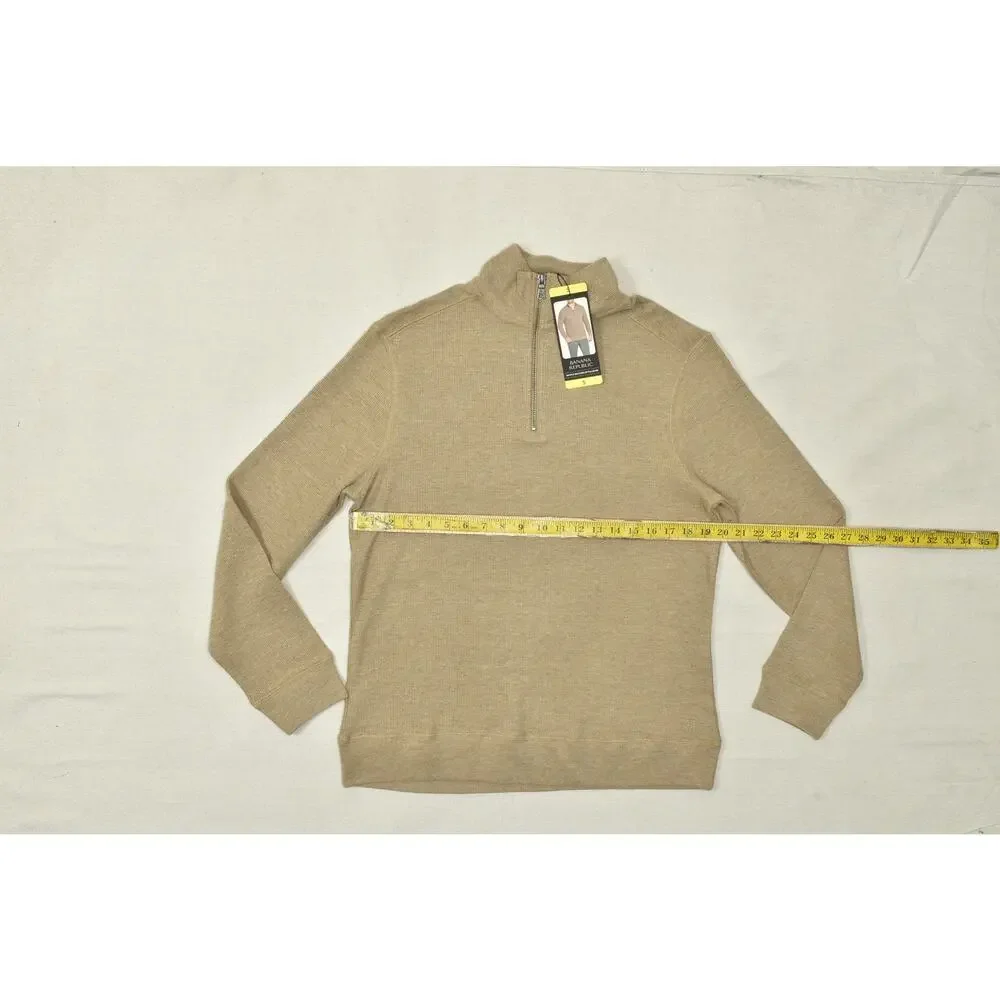NEW Banana Republic Men's Size S Tan Waffle Quarter-Zip Pullover Sweater NWT